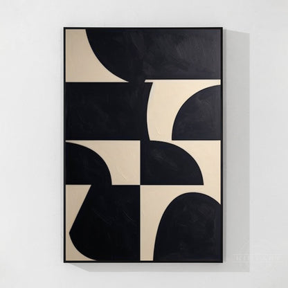 Black Beige Geometric Texture Art Organic Shape Canvas Wall