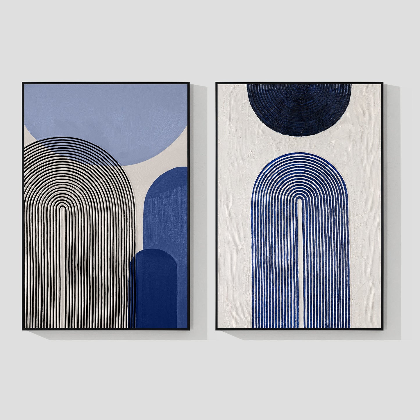 Set of 2 Baby Blue Abstract Geometric Painting