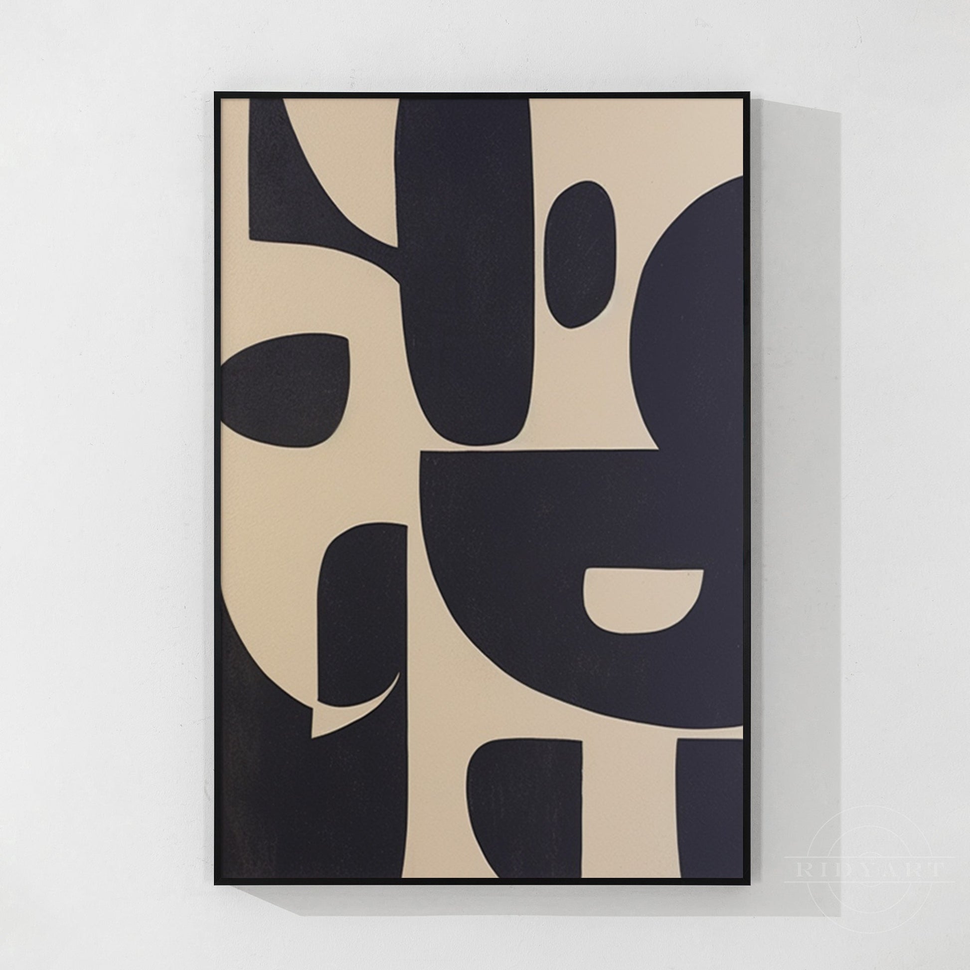 Black Beige Geometric Texture Art Organic Shape Canvas
