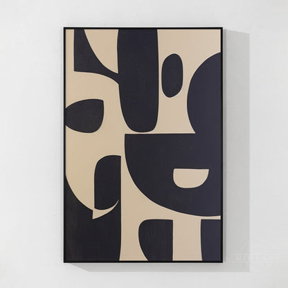 Black Beige Geometric Texture Art Organic Shape Canvas