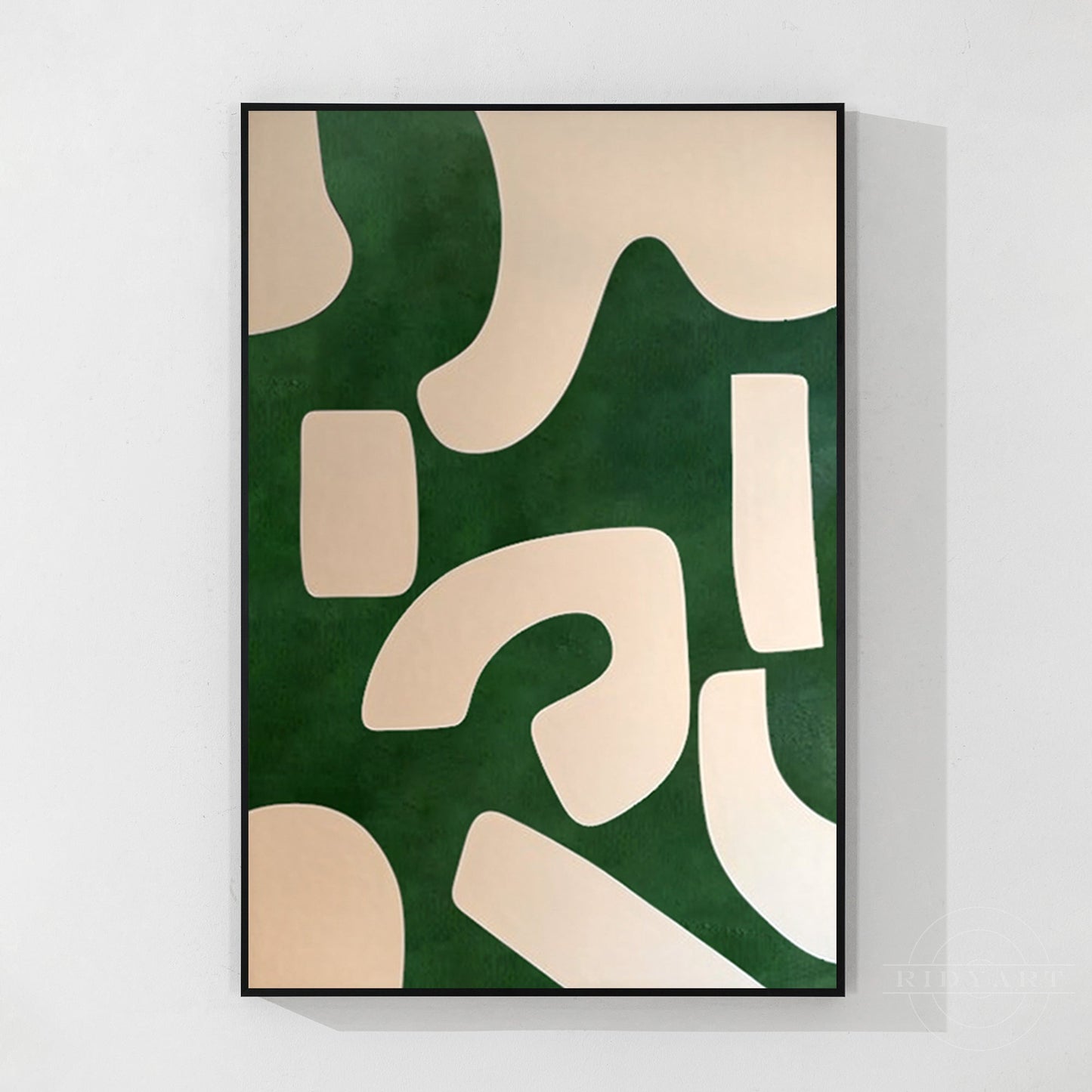 Emerald Green Beige Abstract Painting Vertical Organic Shape