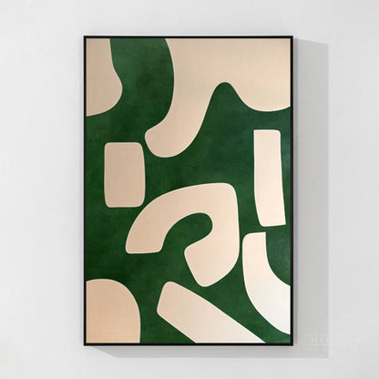 Emerald Green Beige Abstract Painting Vertical Organic Shape