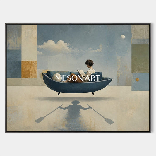 Surrealist Art Painting Dreamlike Floating Boat Sofa For Modern Living Room Decor
