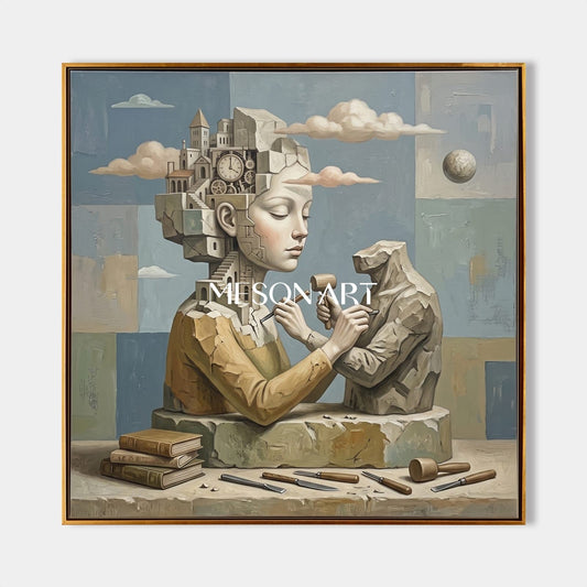 Surrealist Oil Painting With Dreamlike Architecture For Sophisticated Home Office Decor