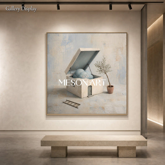 Modern Surrealist Wall Art With Cloud House For Contemporary Living Room Decor