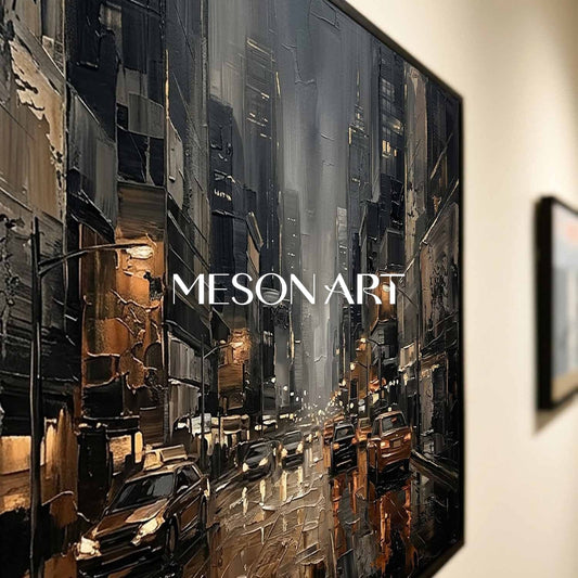 Abstract City Street Painting With Plaster Texture For Industrial Loft Living Room