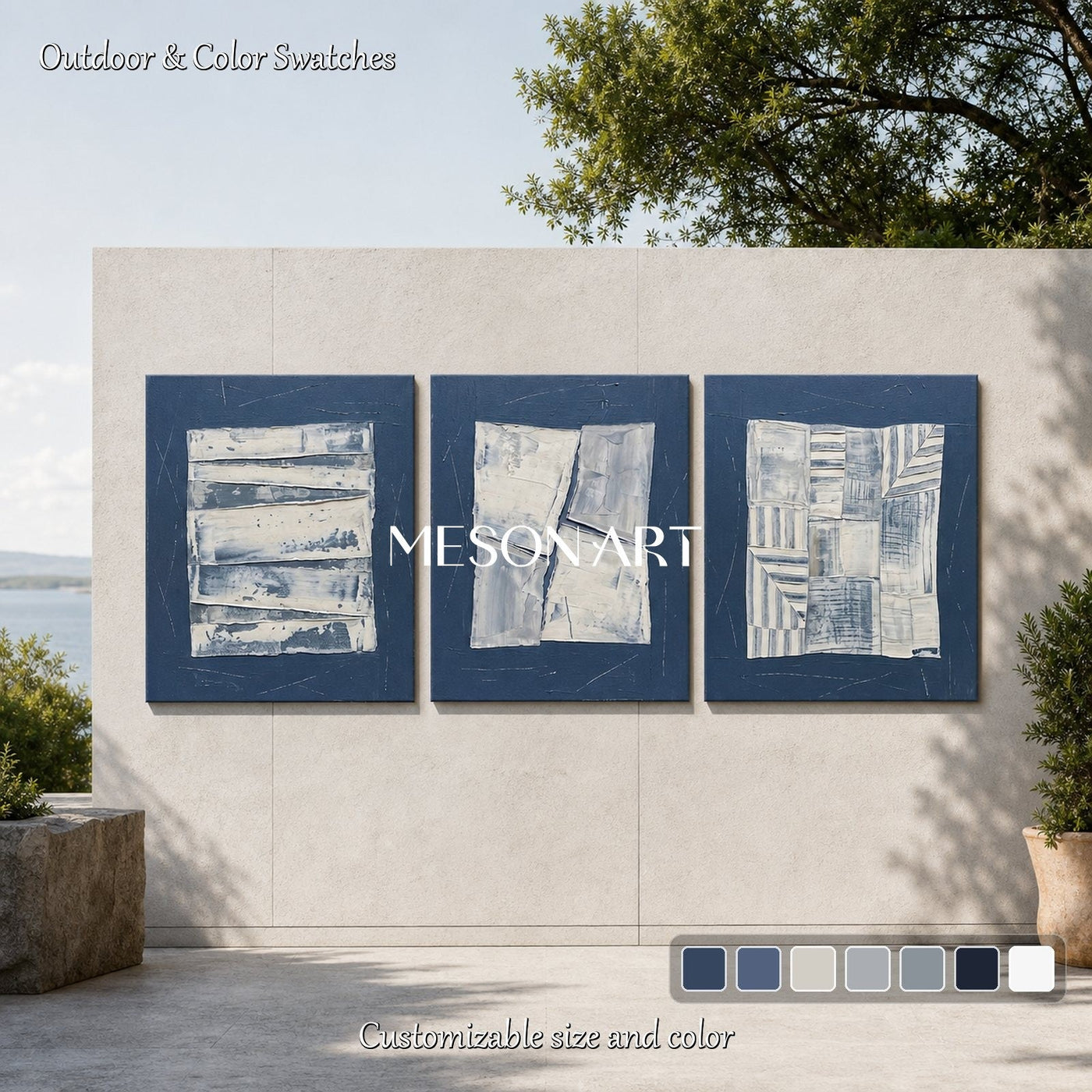 Navy Geometric Triptych #TX680