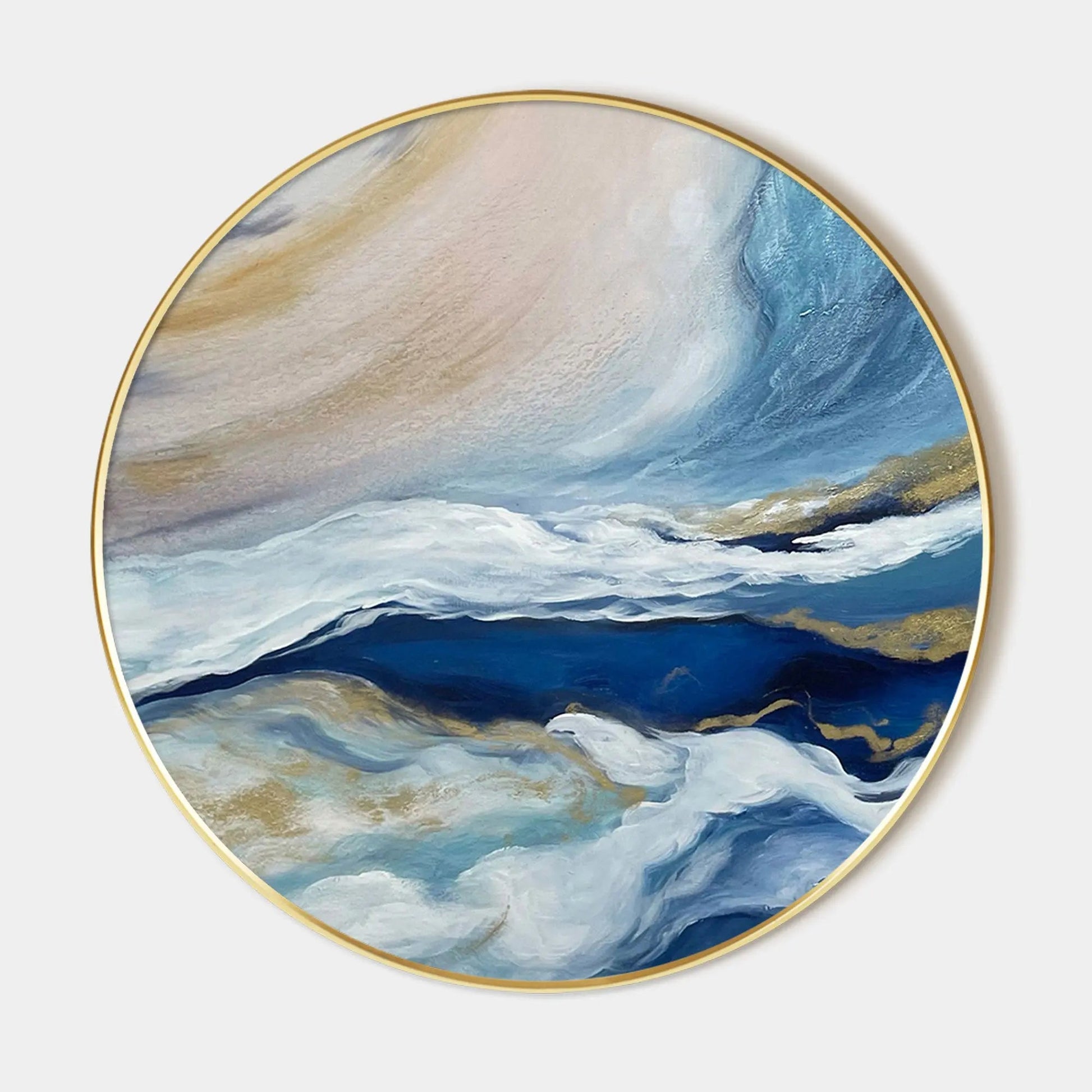 Round Abstract Blue Sea Painting