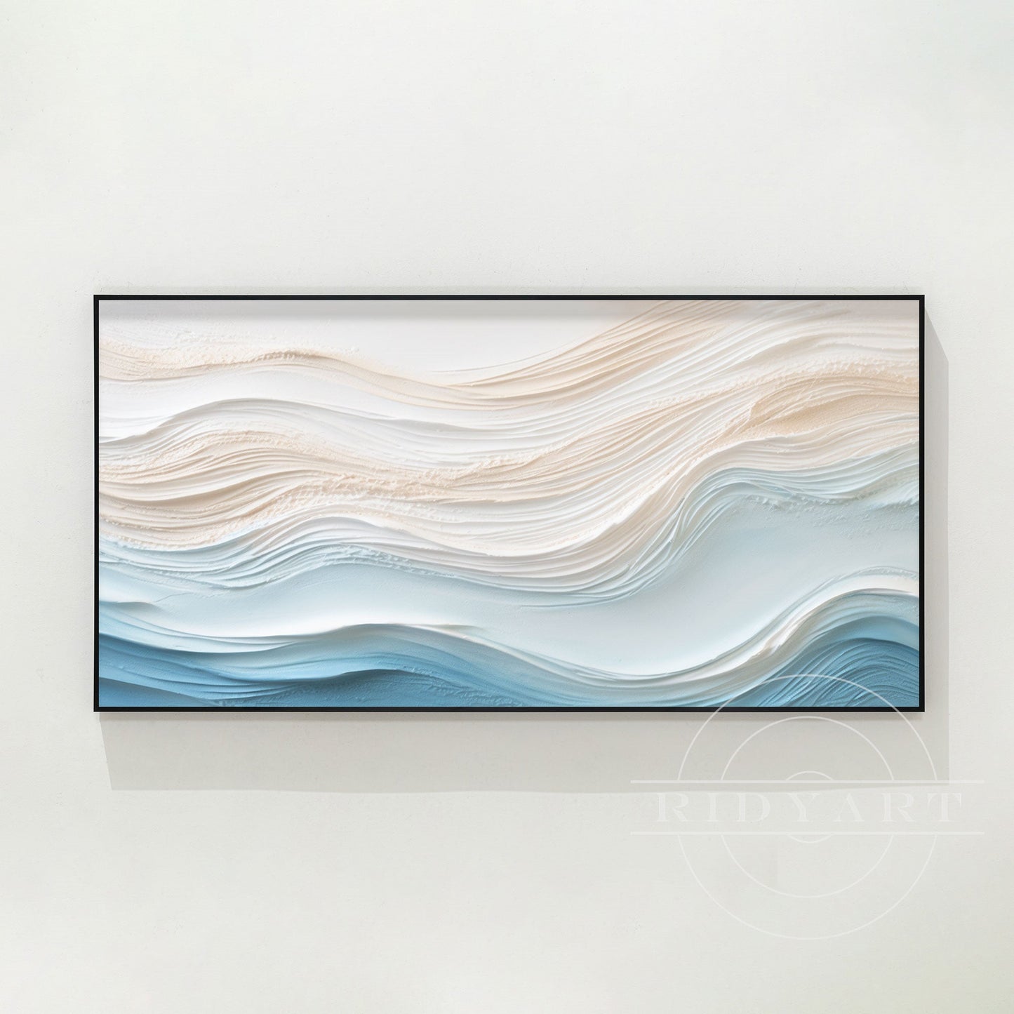 Blue Beige Abstract Ocean Waves - 3D Textured Art