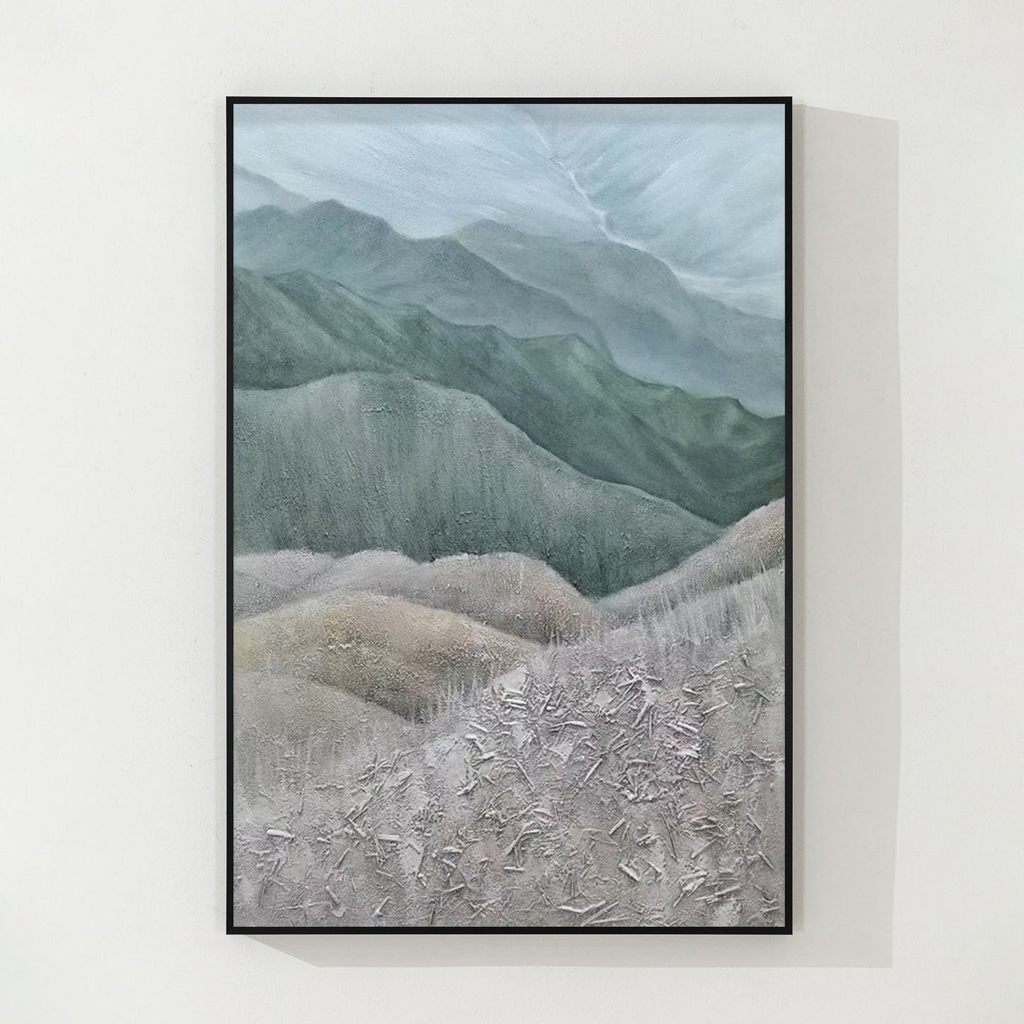 Gray Green Mountains Textured Vertical Wall Art