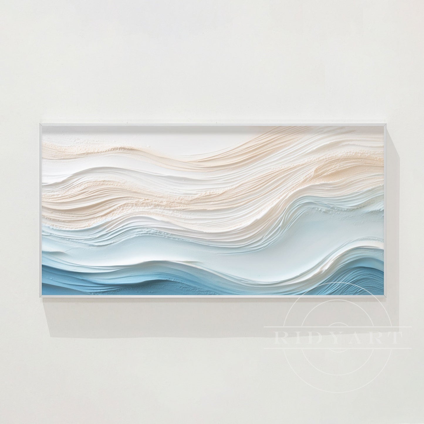 Blue Beige Abstract Ocean Waves - 3D Textured Art