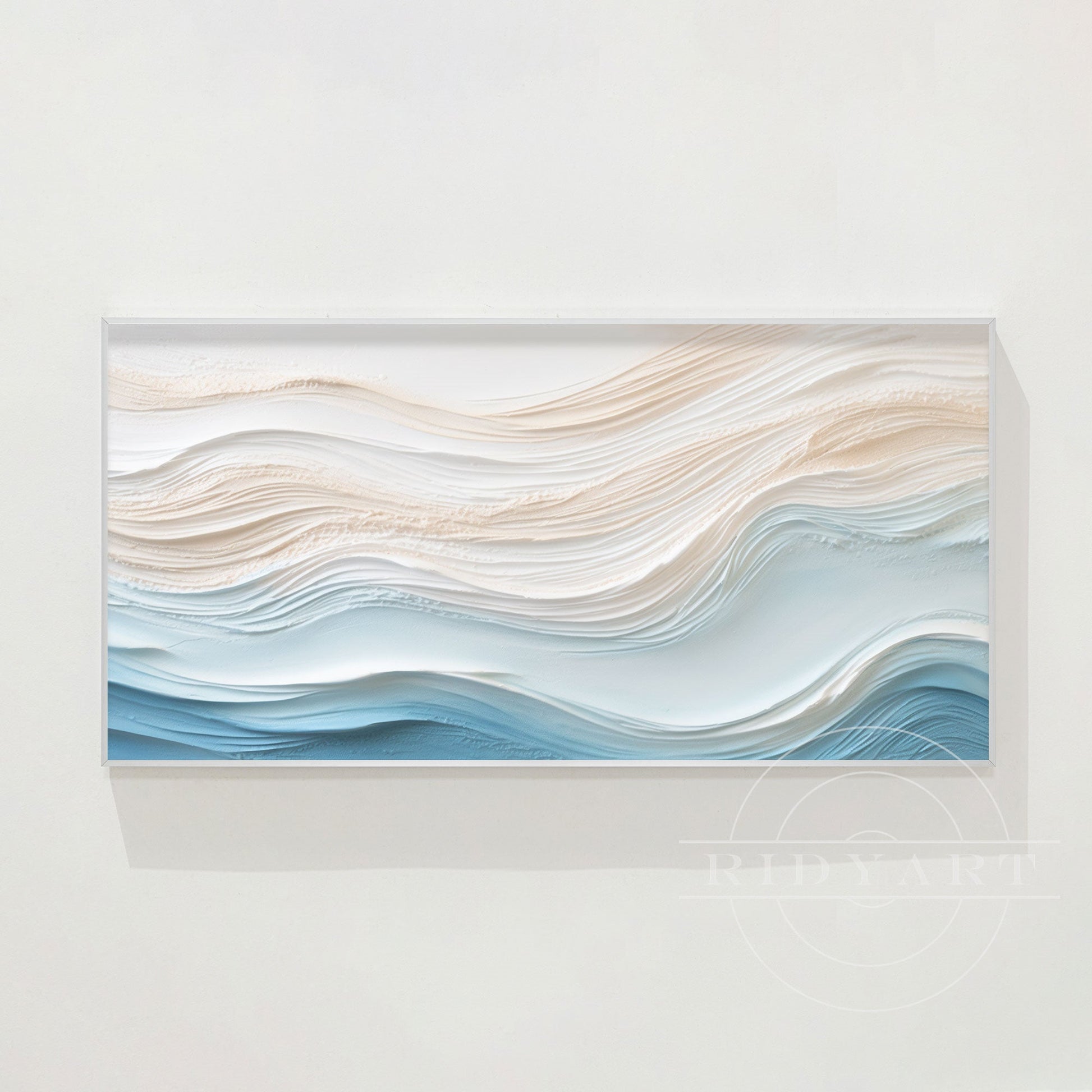 Blue Beige Abstract Ocean Waves - 3D Textured Art