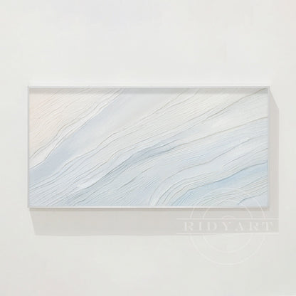 Cream White Light Blue Ocean Painting - 3D Textured Wall Art