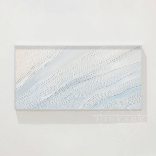 Cream White Light Blue Ocean Painting - 3D Textured Wall Art