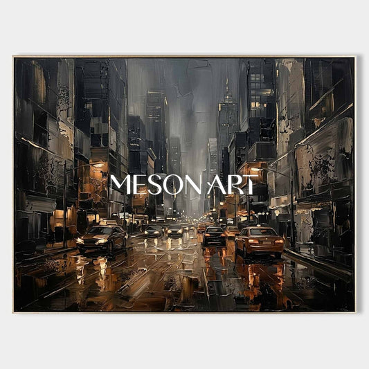 Abstract City Street Painting With Plaster Texture For Industrial Loft Living Room