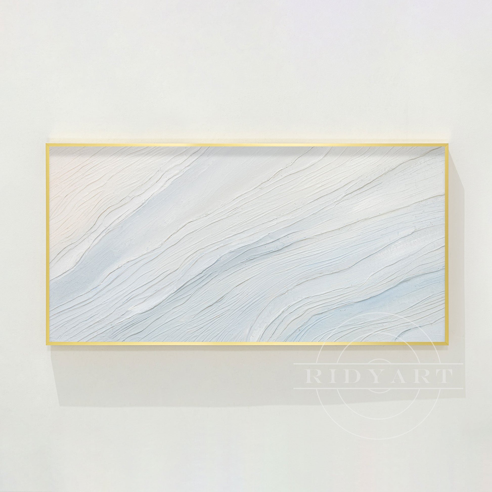 Cream White Light Blue Ocean Painting - 3D Textured Wall Art