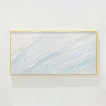 Cream White Light Blue Ocean Painting - 3D Textured Wall Art