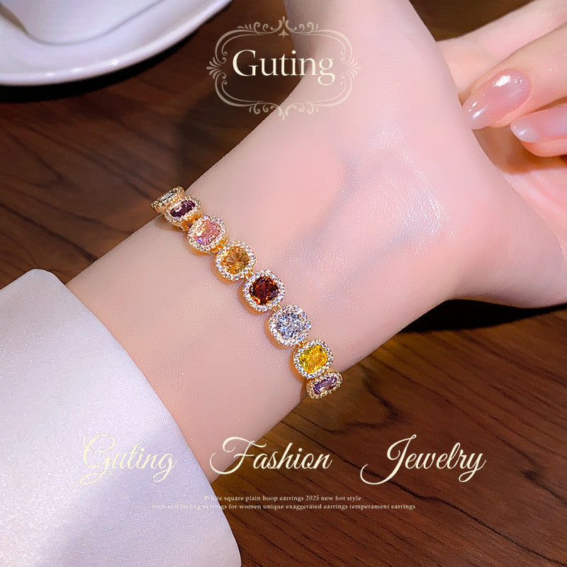 Gold Sugar Cube Zircon Bracelet