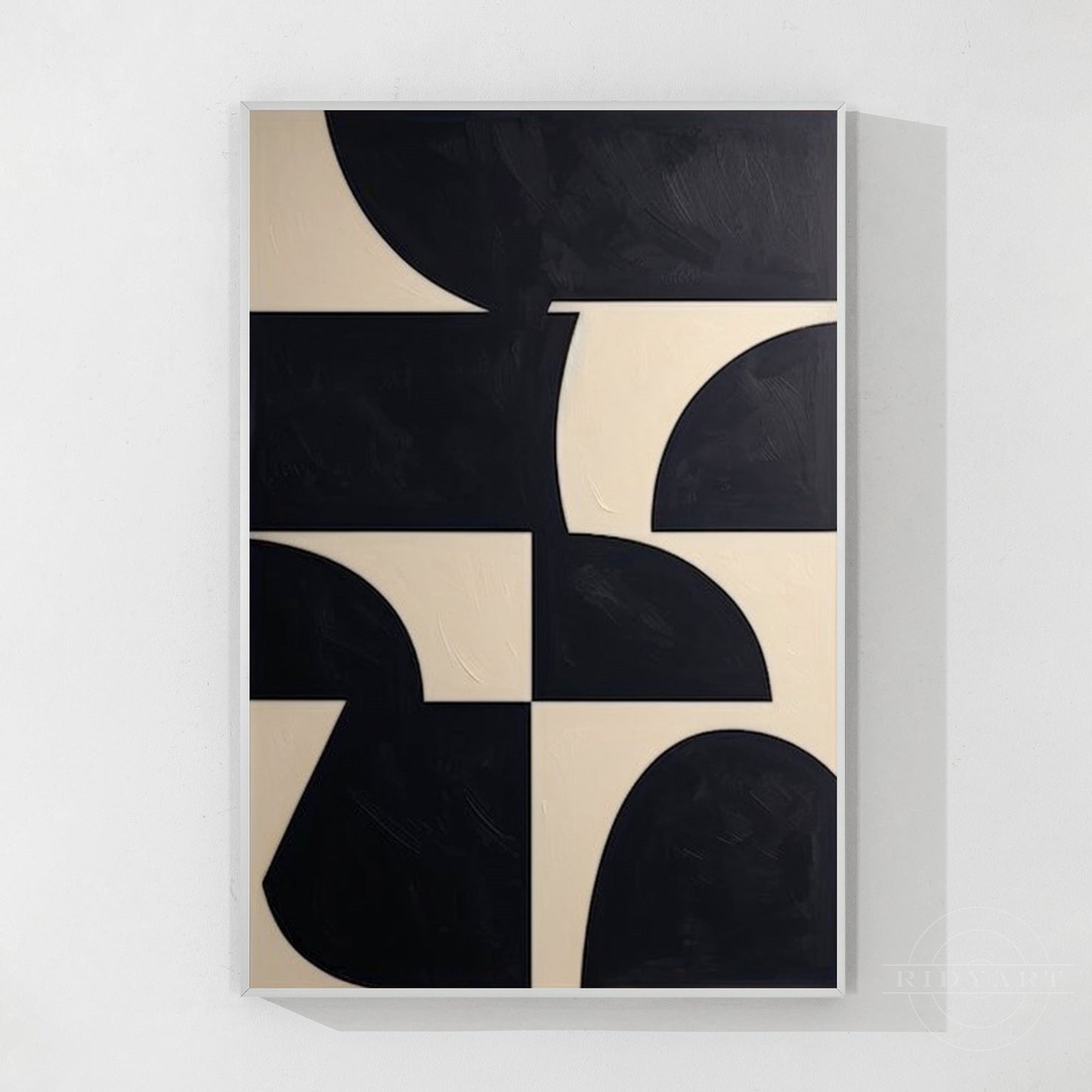Black Beige Geometric Texture Art Organic Shape Canvas Wall