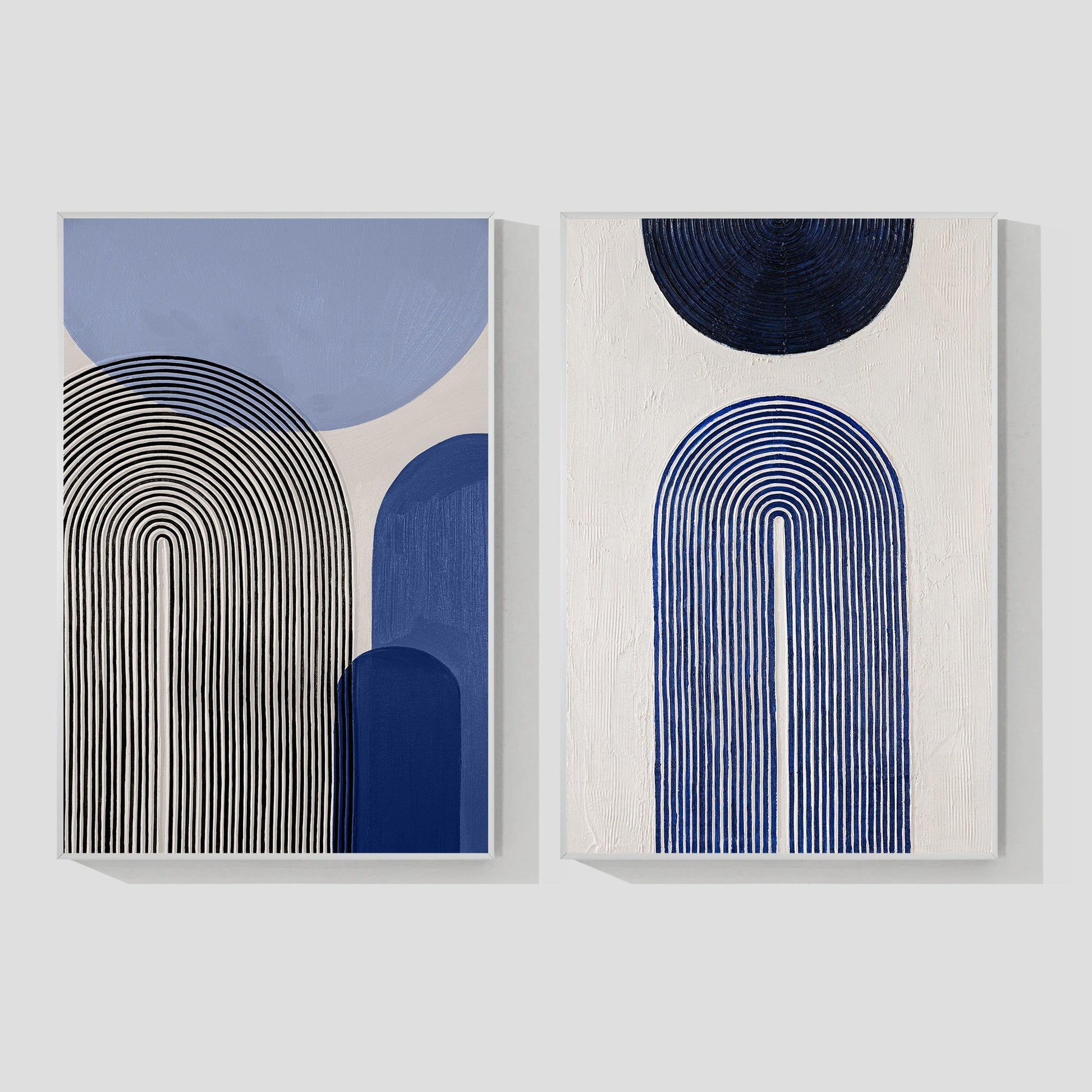 Set of 2 Baby Blue Abstract Geometric Painting