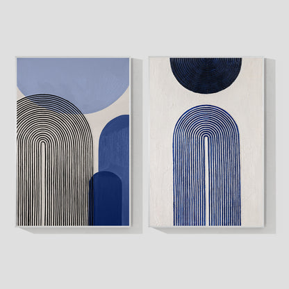 Set of 2 Baby Blue Abstract Geometric Painting