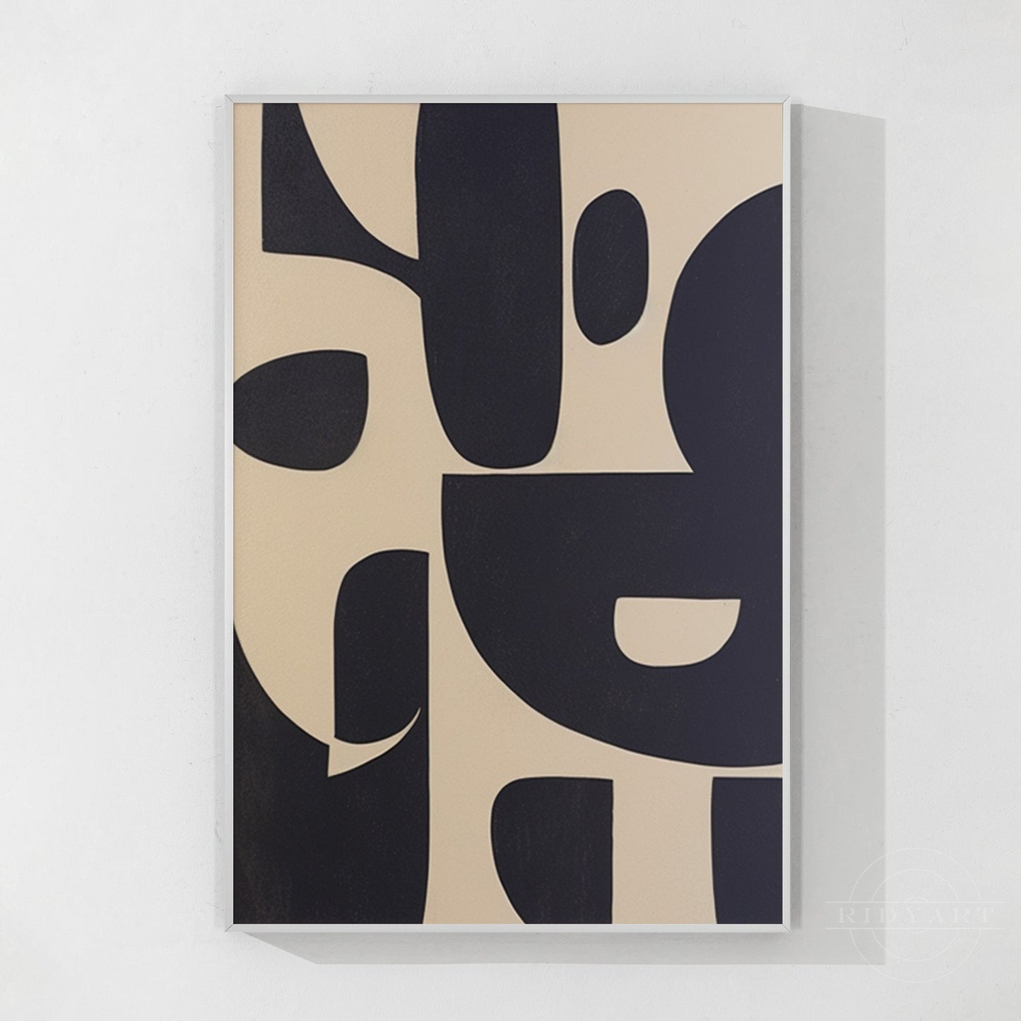 Black Beige Geometric Texture Art Organic Shape Canvas