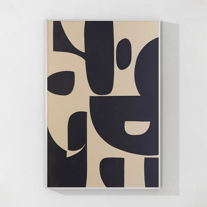 Black Beige Geometric Texture Art Organic Shape Canvas