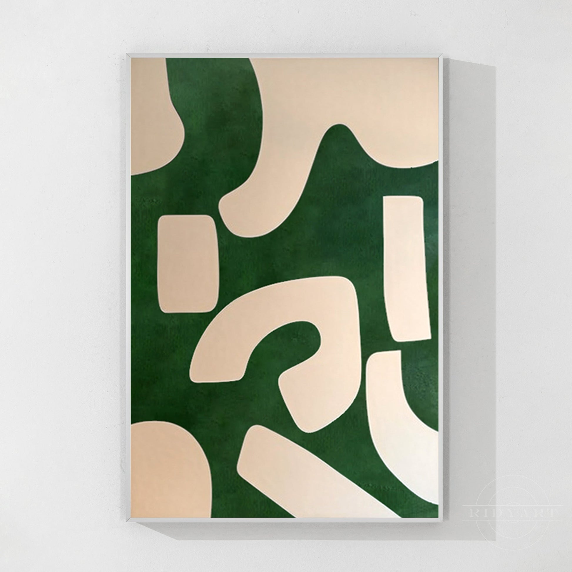 Emerald Green Beige Abstract Painting Vertical Organic Shape