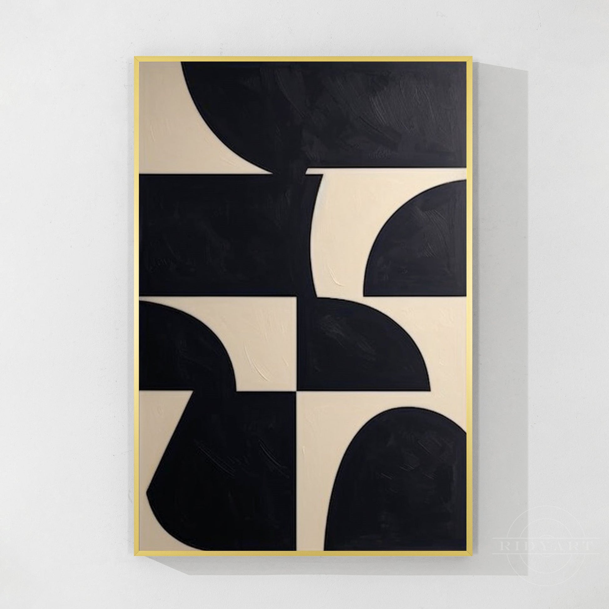 Black Beige Geometric Texture Art Organic Shape Canvas Wall