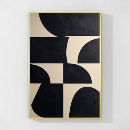 Black Beige Geometric Texture Art Organic Shape Canvas Wall