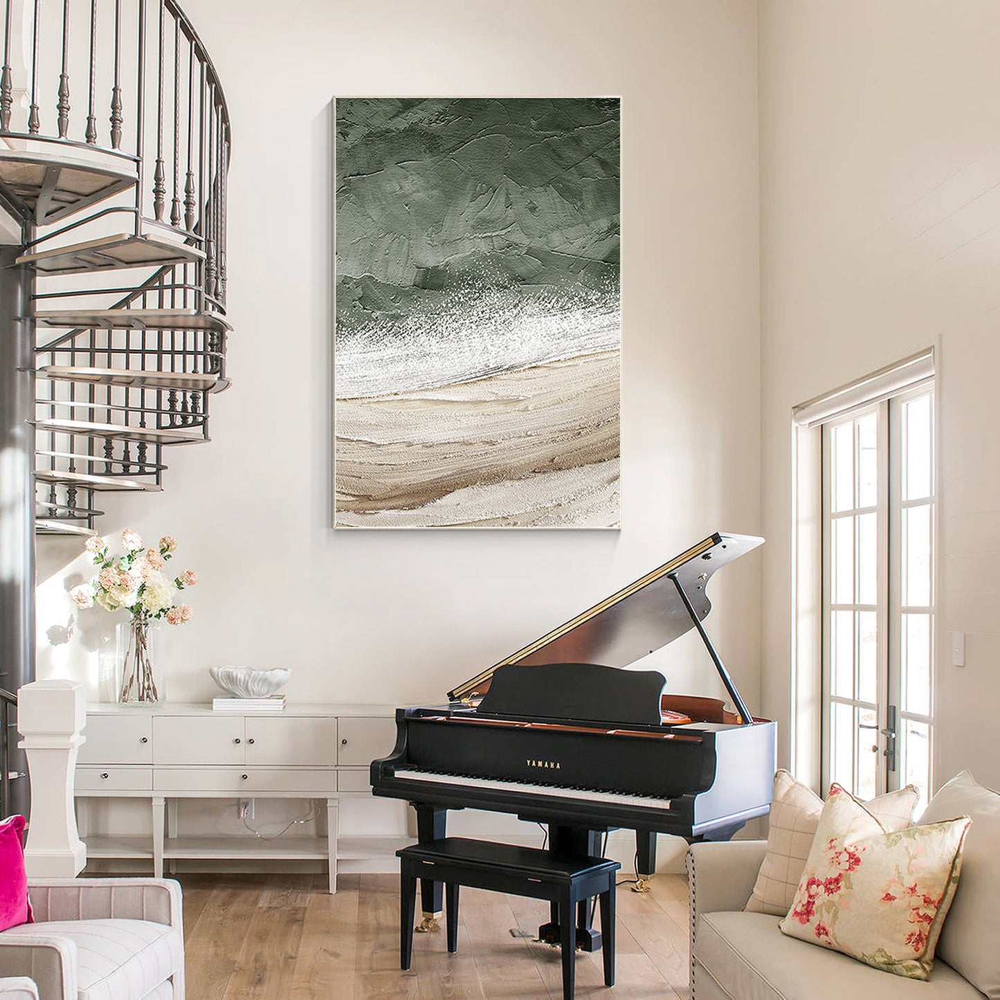 Beach Abstract Oil Painting Large Vertical Art