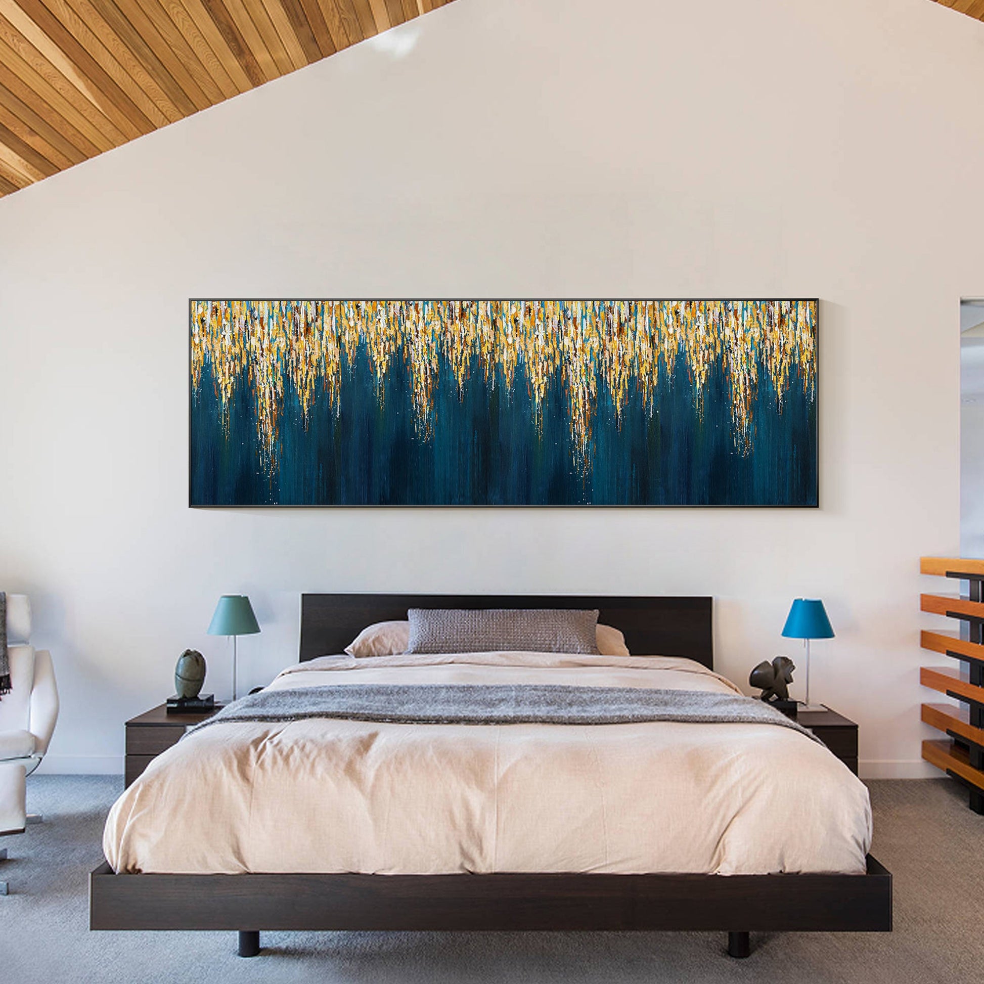 Navy Blue Abstract Long Narrow Art