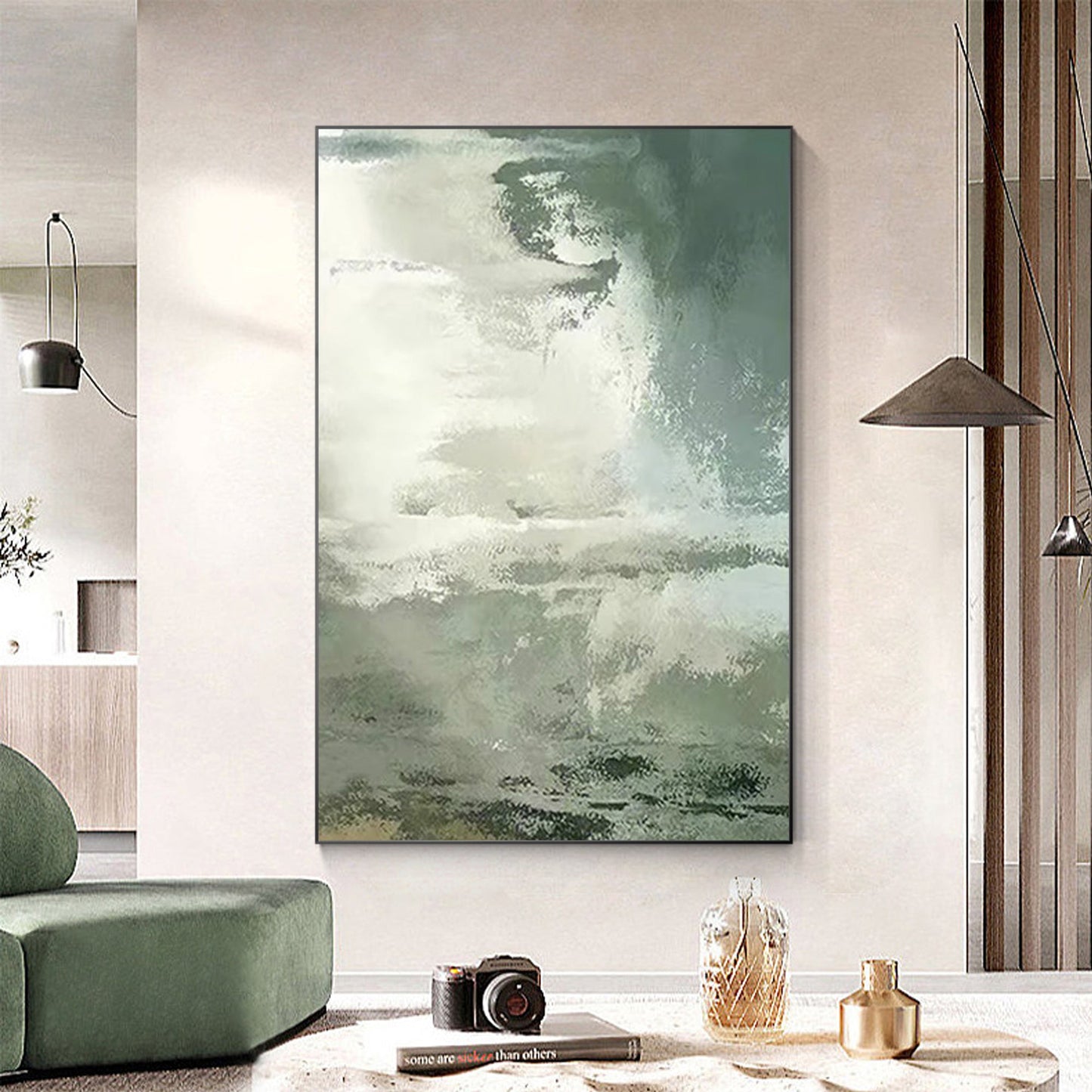 Cloud Abstract Painting Green Wall Art