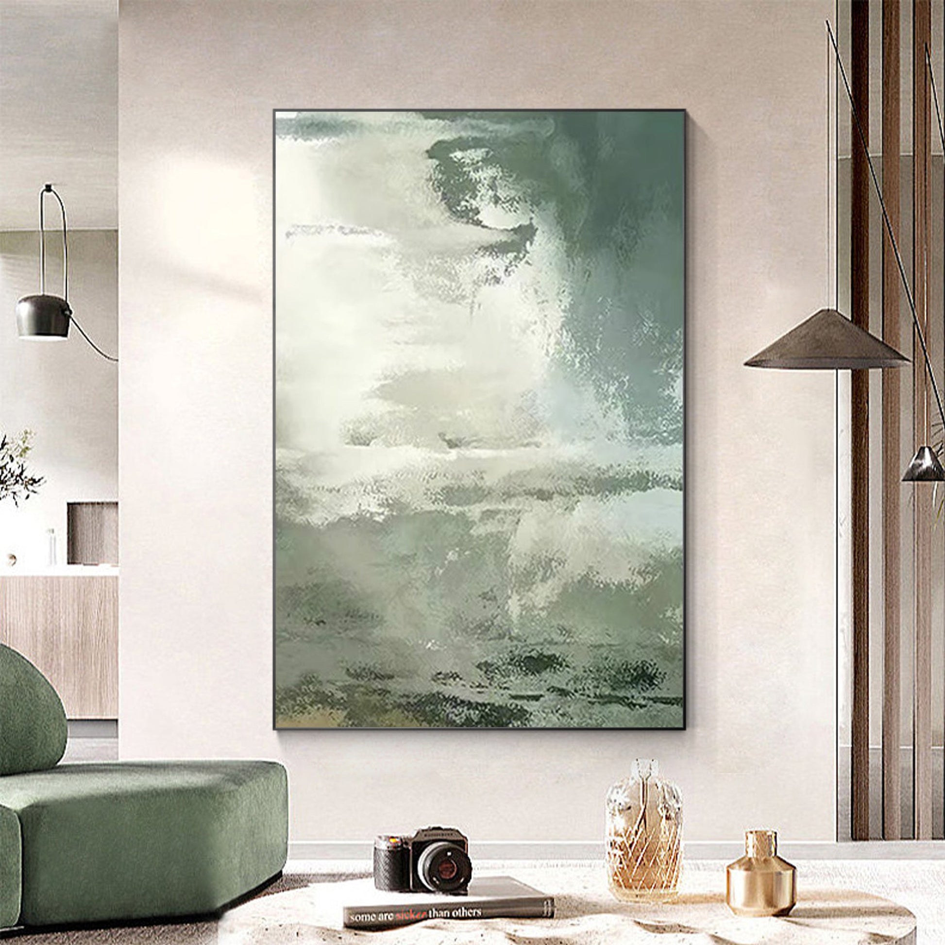 Cloud Abstract Painting Green Wall Art