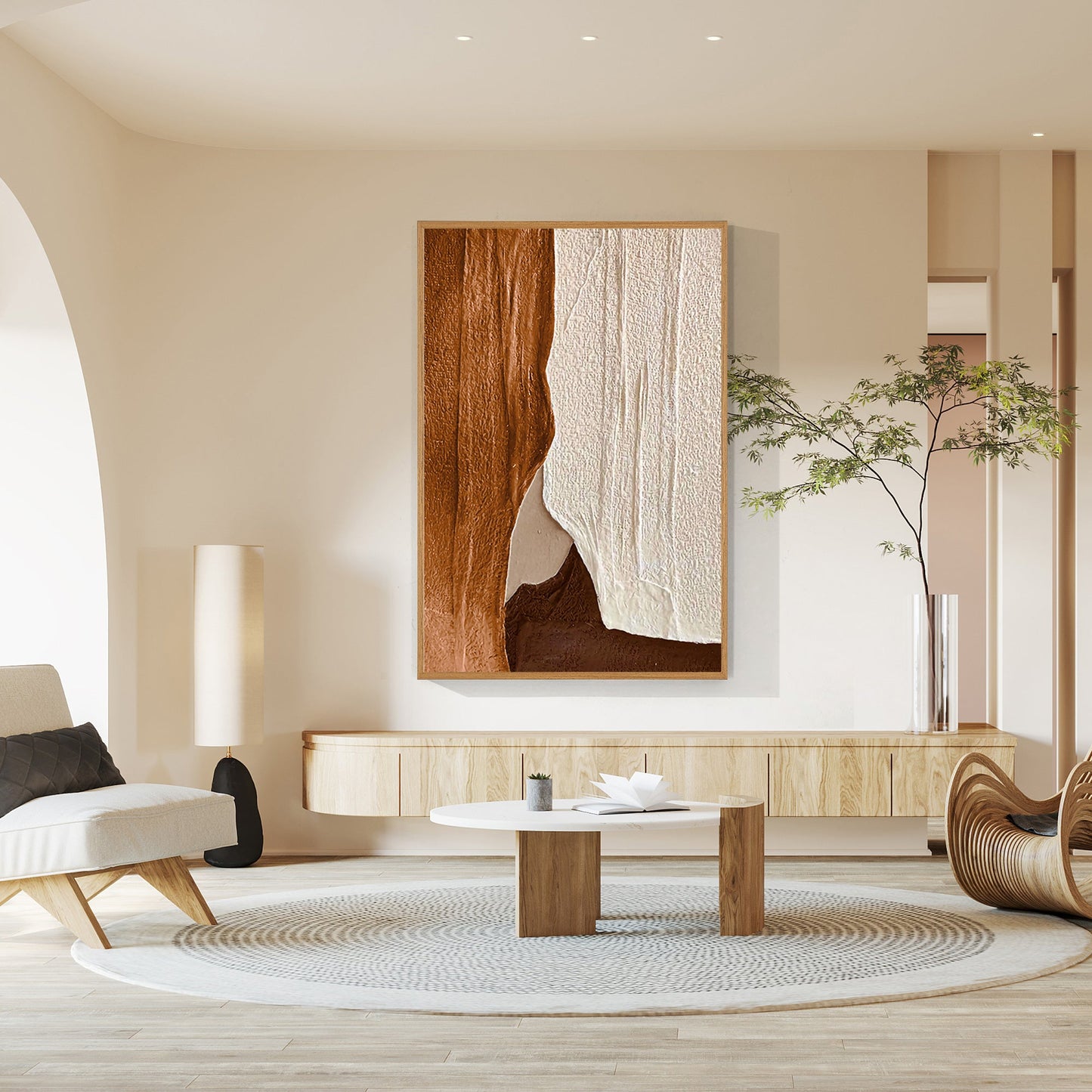 Earth Tone Minimalist Painting 3D Plaster Style
