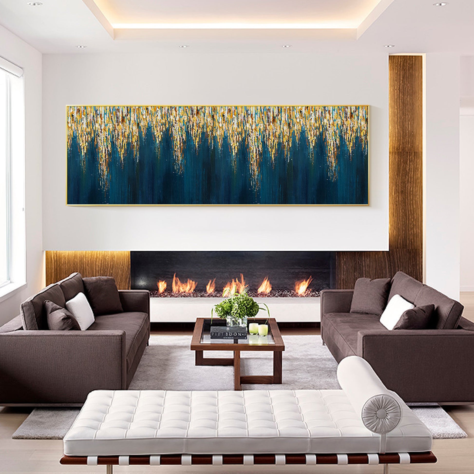 Navy Blue Abstract Long Narrow Art