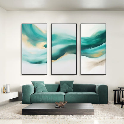 Set of 3 Teal Abstract Sea Art Oil Painting