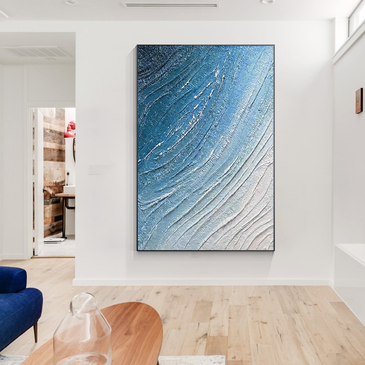 Minimalist Blue Sea Painting Framed
