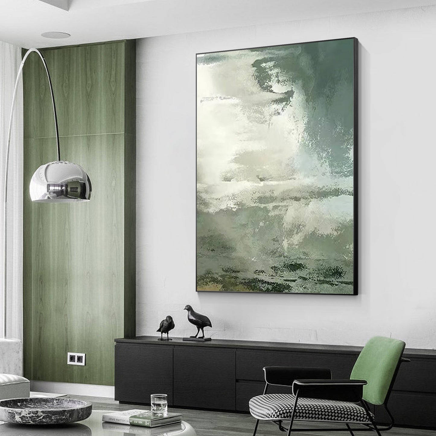 Cloud Abstract Painting Green Wall Art