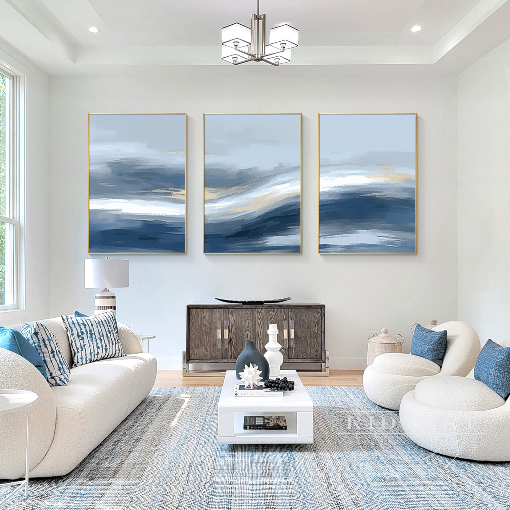 Triptych Blue and Gold Painting