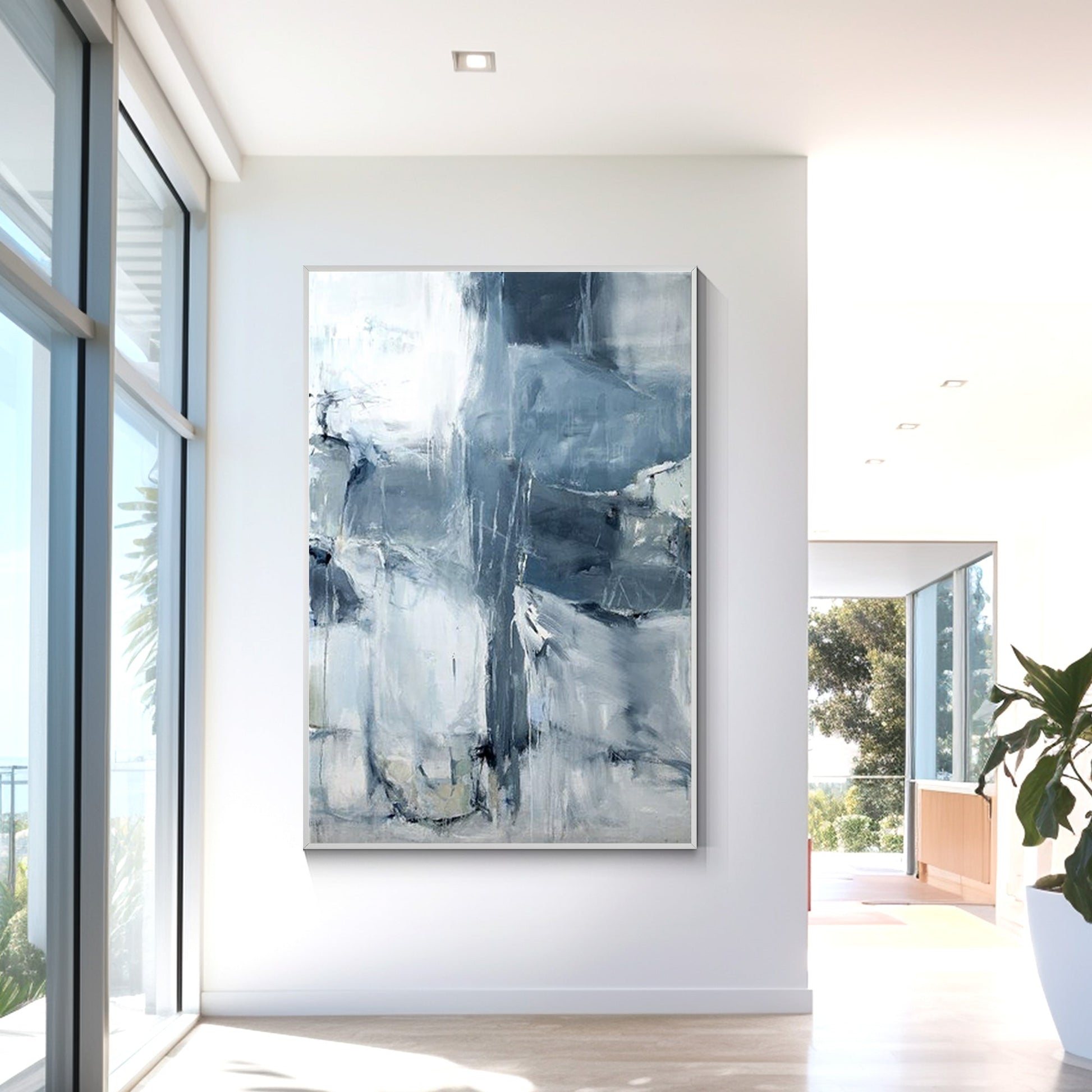Abstract Gray Blue Painting