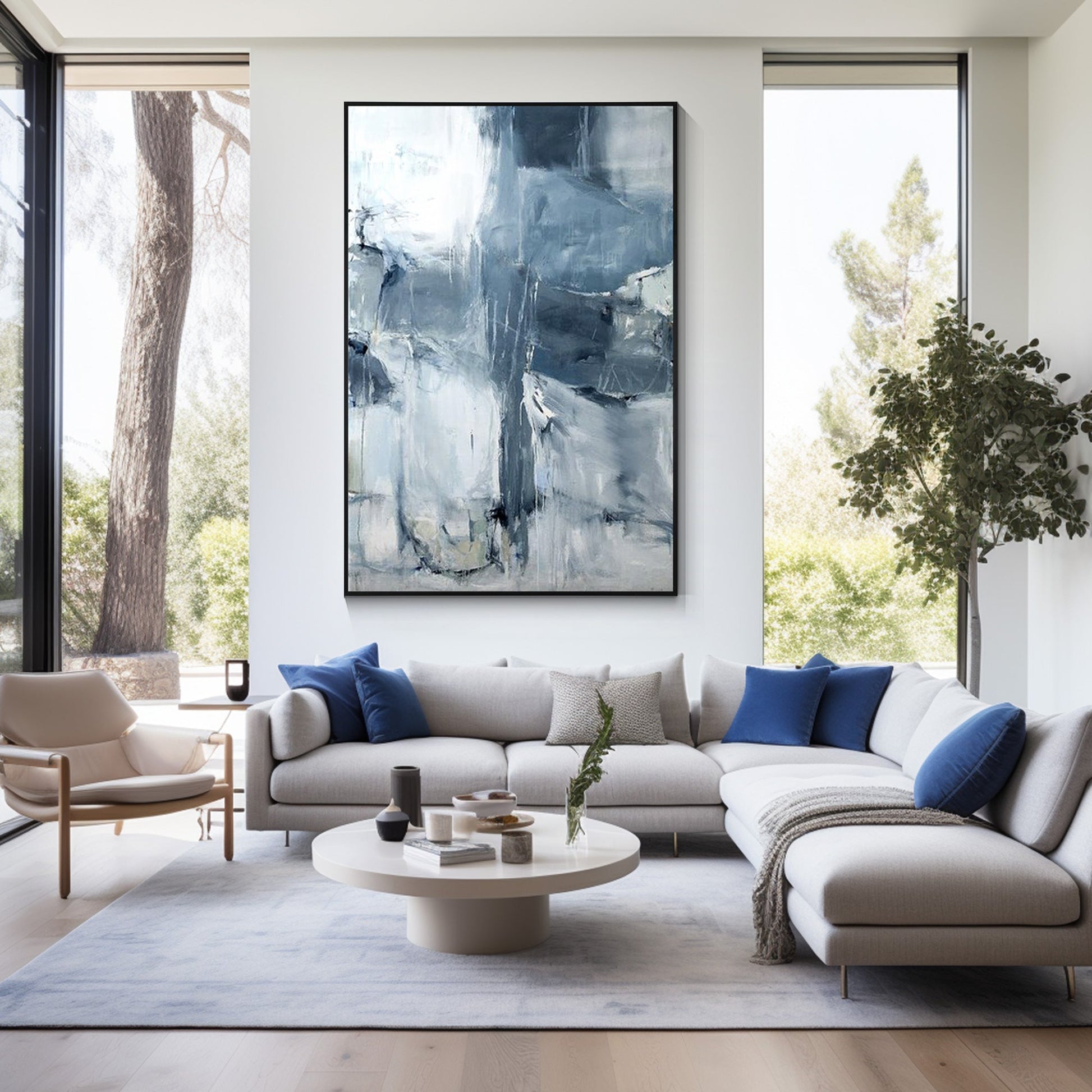 Abstract Gray Blue Painting