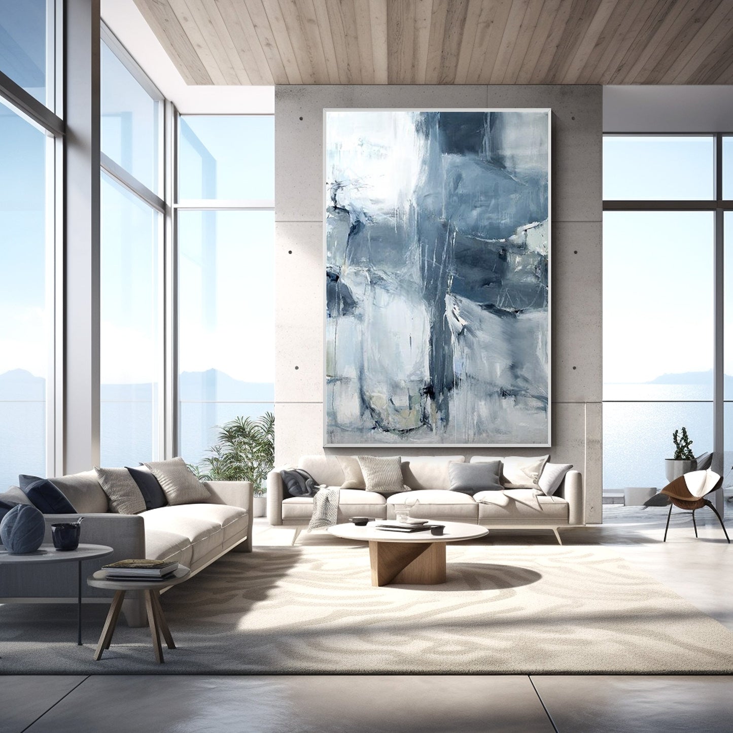 Abstract Gray Blue Painting