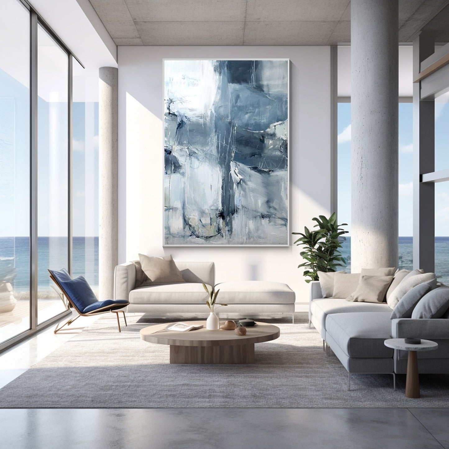 Abstract Gray Blue Painting