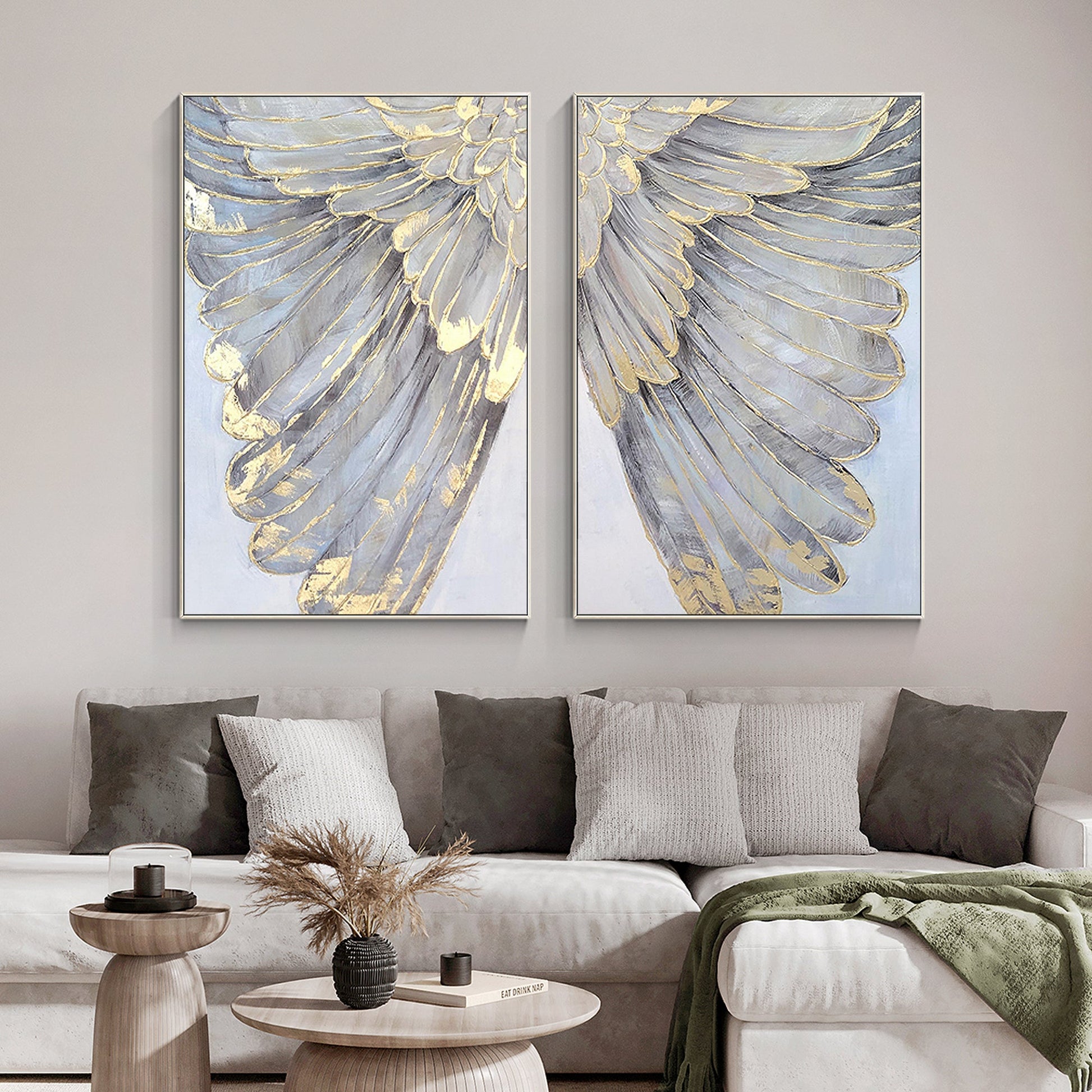 Set of 2 feather wall art