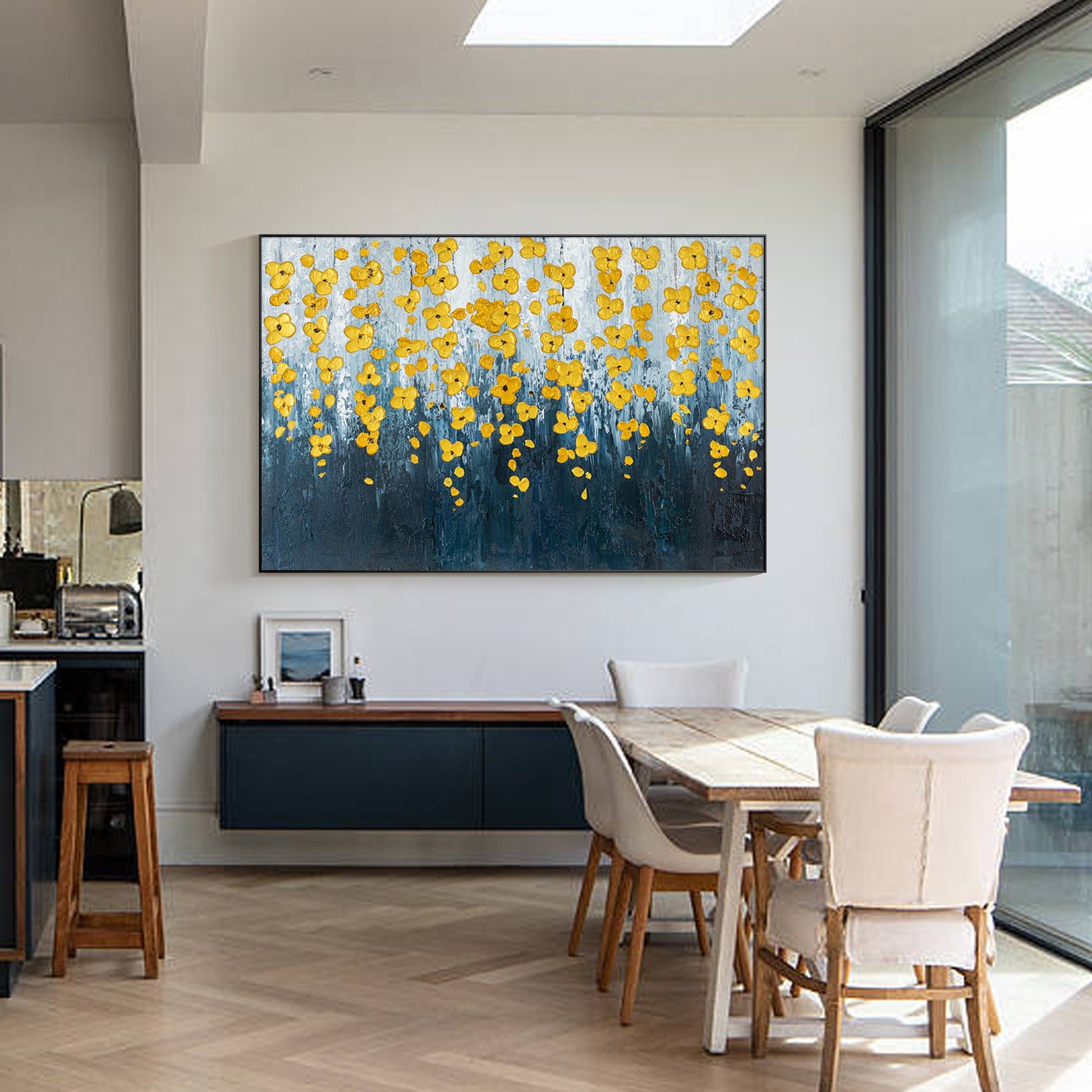 Navy Blue Gold Flower Art_01