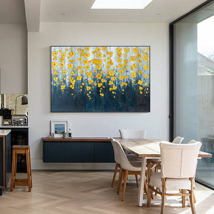 Navy Blue Gold Flower Art_01