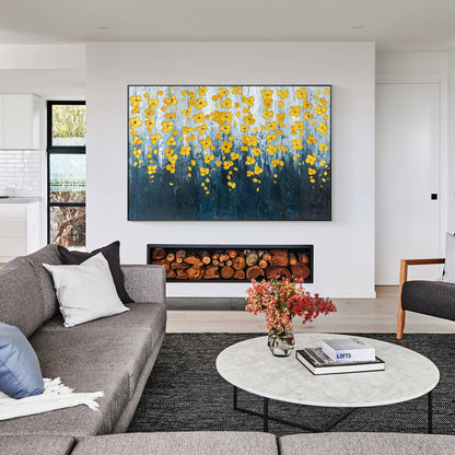 Navy Blue Gold Flower Art_01