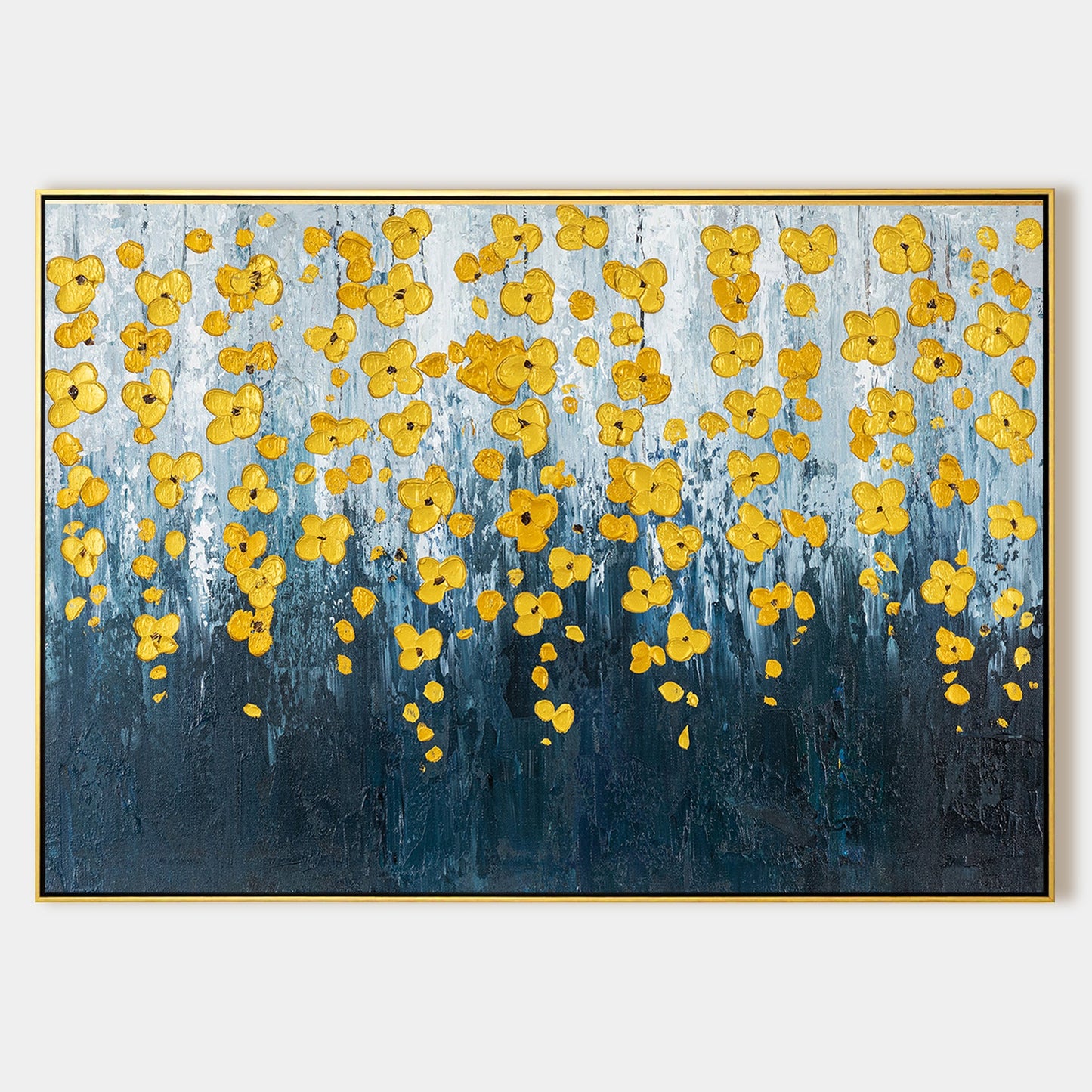 Navy Blue Gold Flower Art_01