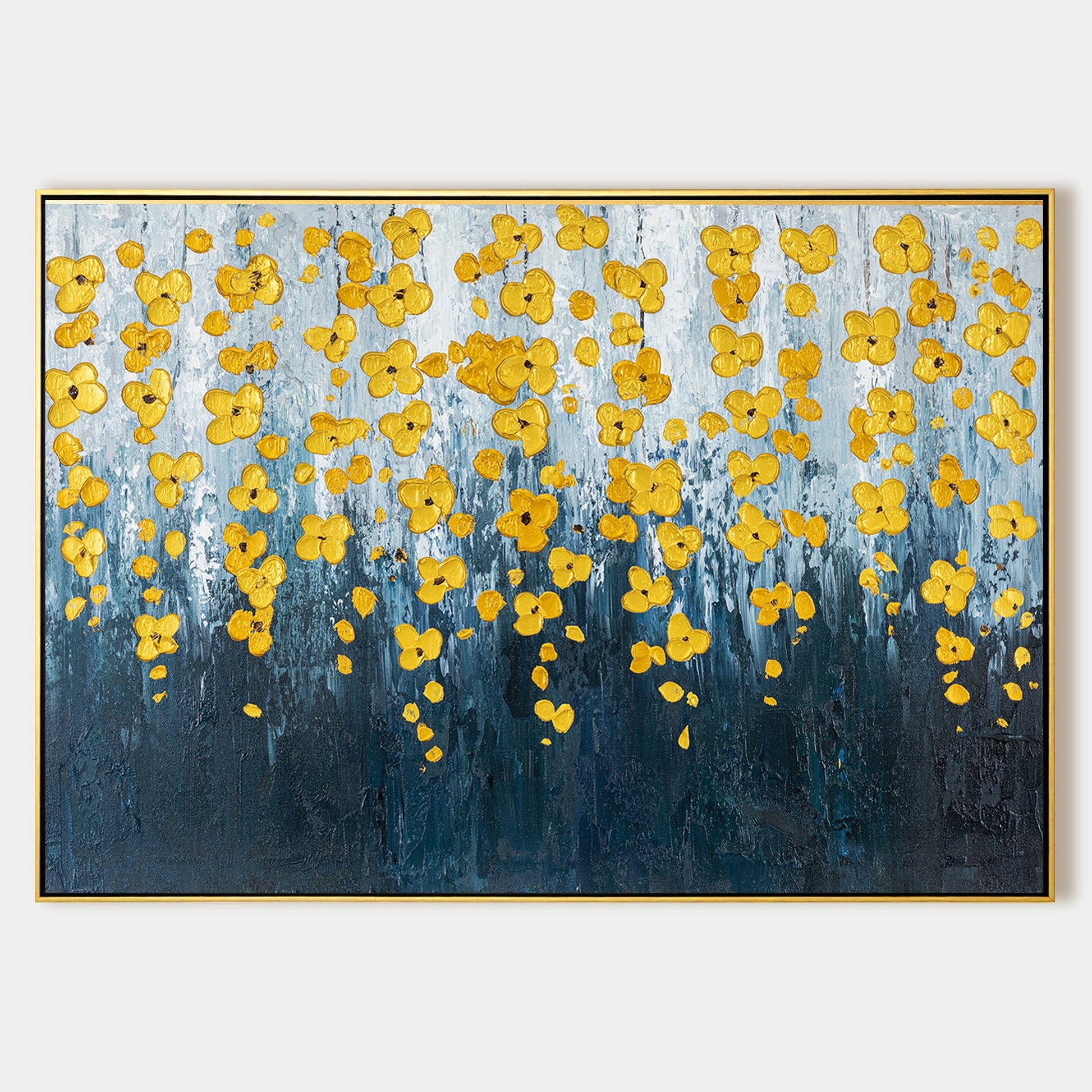 Navy Blue Gold Flower Art_01